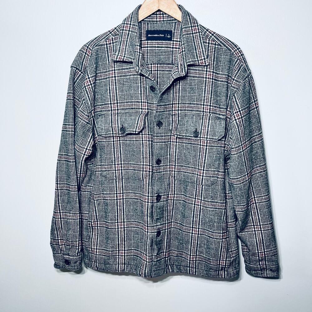 Abercrombie & Fitch Jacket Black Red Plaid Pocket Button Up Fall Normcore L